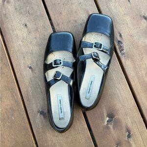 Sandy Liang MARY JANE DOUBLE STRAP WELT IN BLACK SPAZZOLATO